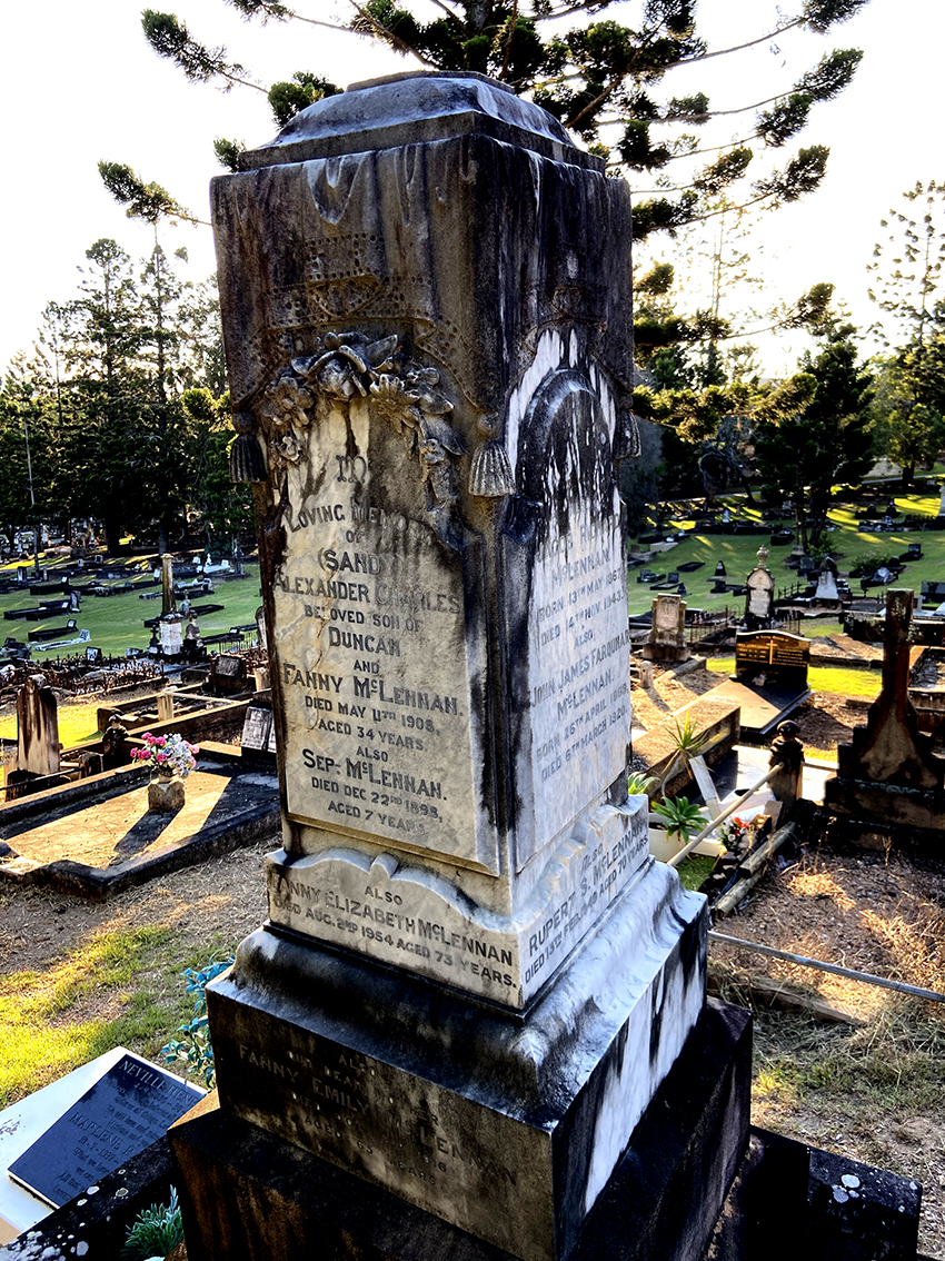 Photo of headstones/Alexander Charles McLennan d1908 Qld hdstn Toowong cem